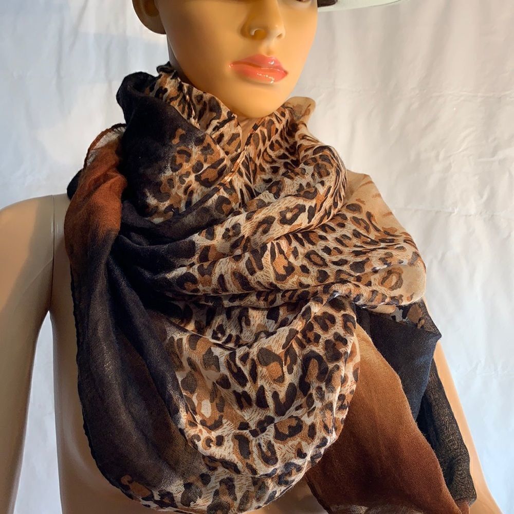 Animal Print Leopard Brown Tan Copper Woman’s Eternity Scarf 100% Polyester